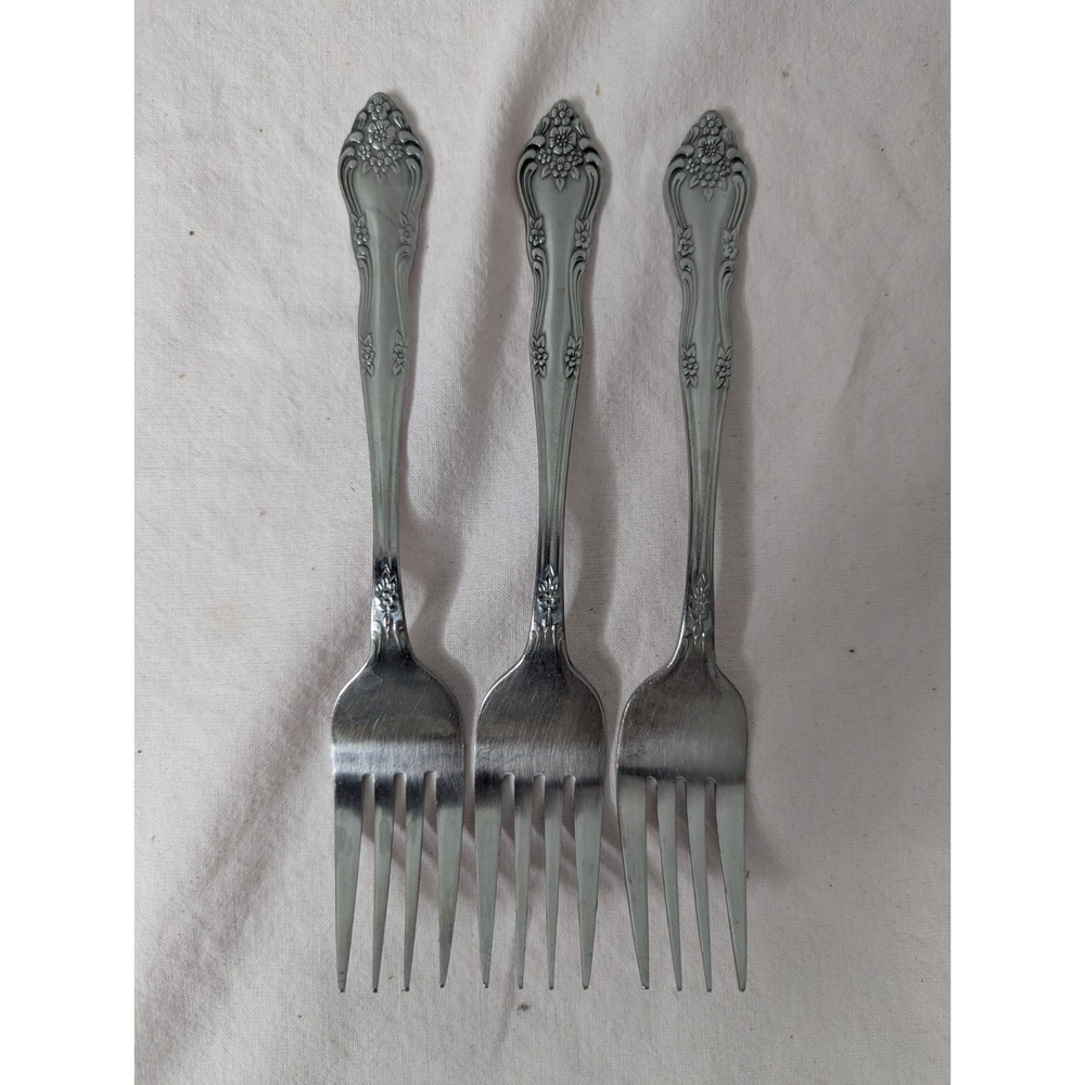 3 lot‎ Rogers Stainless Dream Rose 7" fork Korea flatware replacement floral